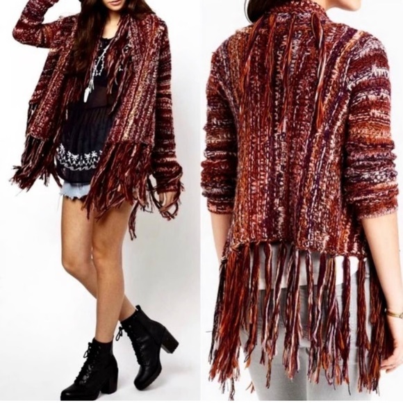 Free People Multicolor Fringed Cardigan, Sz Medium, Like New, Wool & Alpaca - Picture 3 of 14